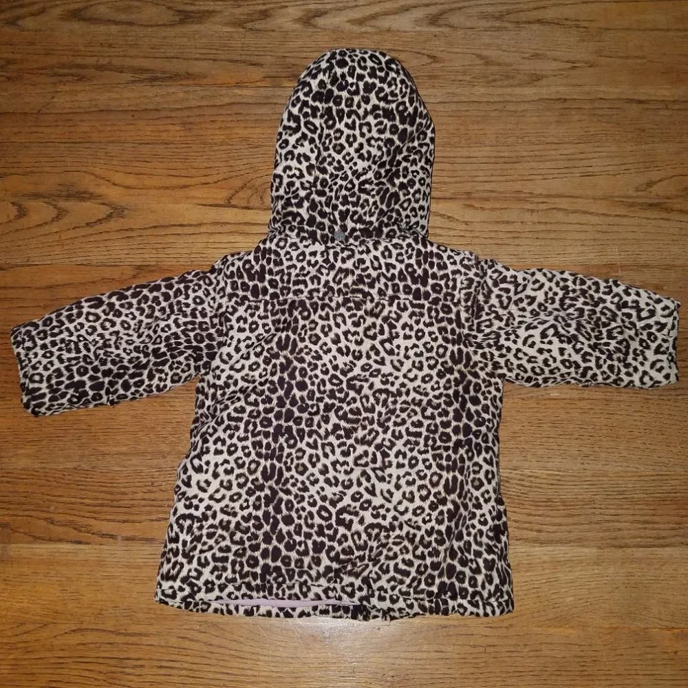 The Children's Place Leopard Print Hooded Coat Pink Fleece Lined 3T AS IS